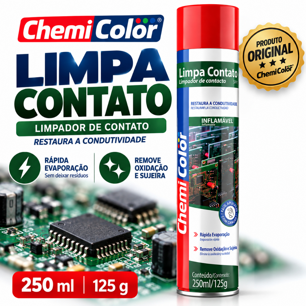 Limpa Contato Spray ChemiColor 250ml 125g Limpeza de Componentes Eletrônicos Rápida Evaporação