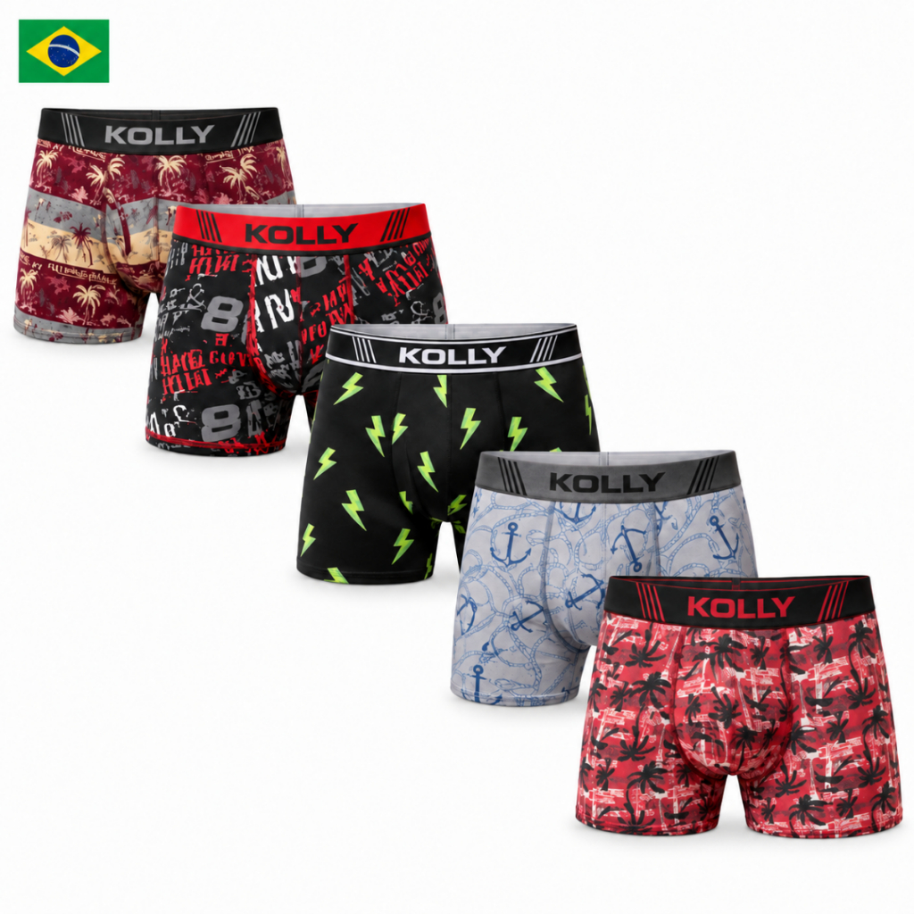 Kit 5 Cuecas Boxer  Estampada Masculina Adulto Microfibra Estampada Com Cós Elástico Confortável
