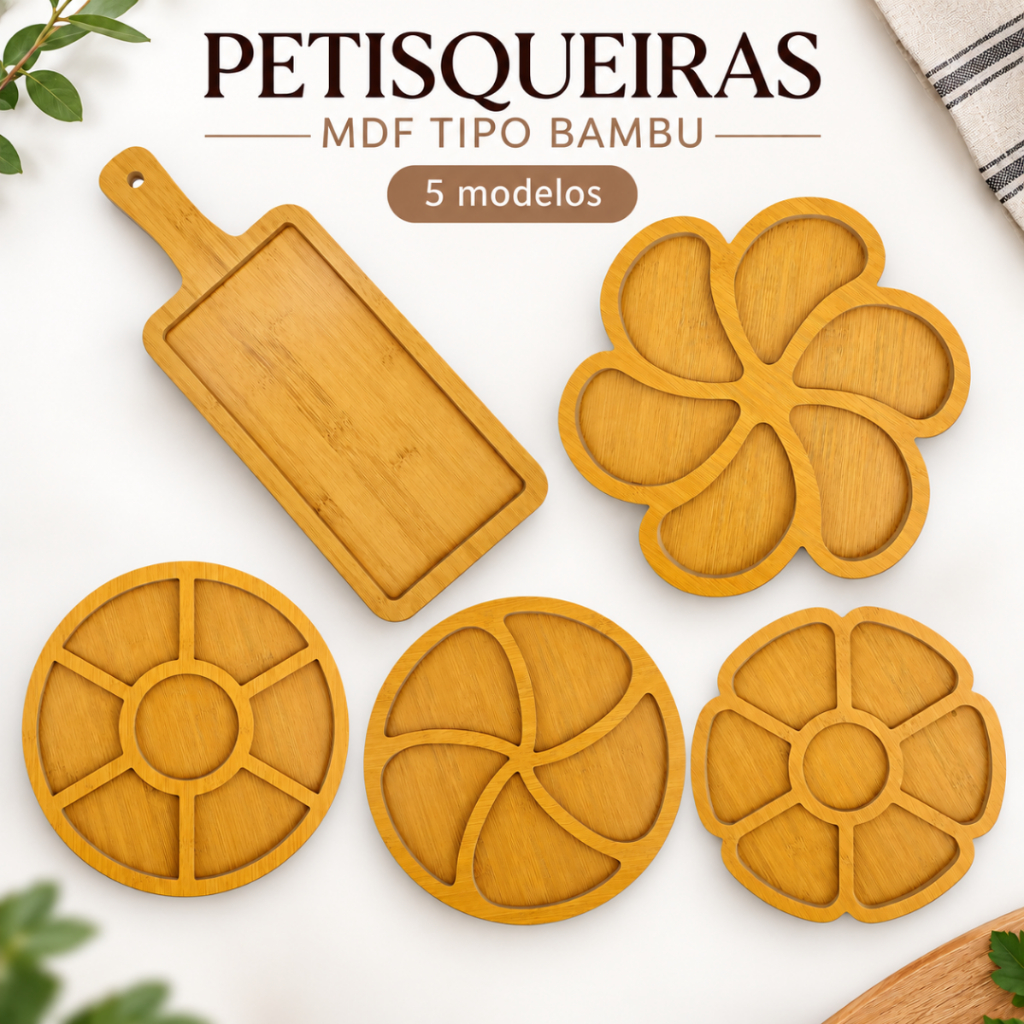 Petisqueira Tábua de Bambu MDF p/ Frios e Queijo de Flor Gamela Redonda de Bambu para Petisco e Churrasco