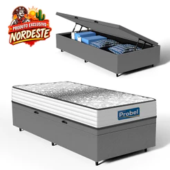 Cama Box Baú com Colchão de Molas Ensacadas Double Face Essence Probel Solteiro 88cm