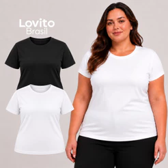 Lovito Kit 2 Camisetas Baby Look Feminina Plus Size de Algodão Básica TSB20442074