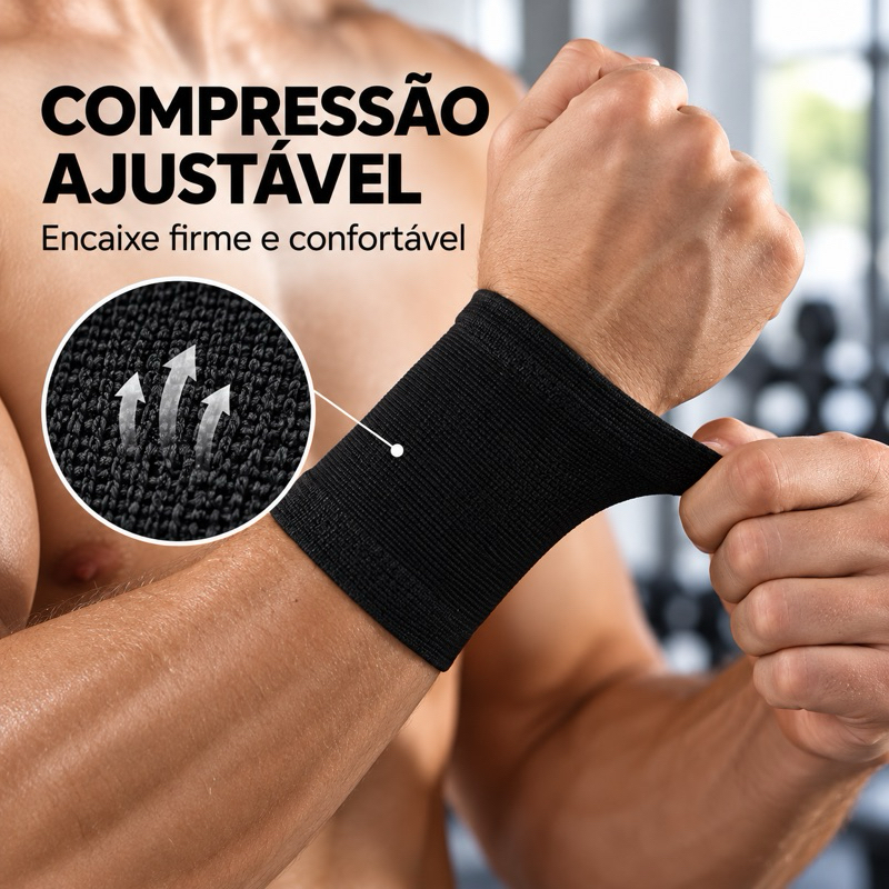 Kit 2 Munhequeiras Pulso Pulseira de Compressão Preta Unissex Masculino Feminino Tênis Academia