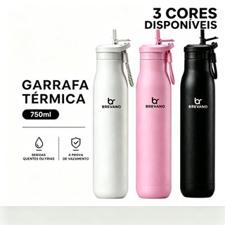 Garrafa Térmica 750ml Inox com Canudo Portátil À Prova de Vazamento