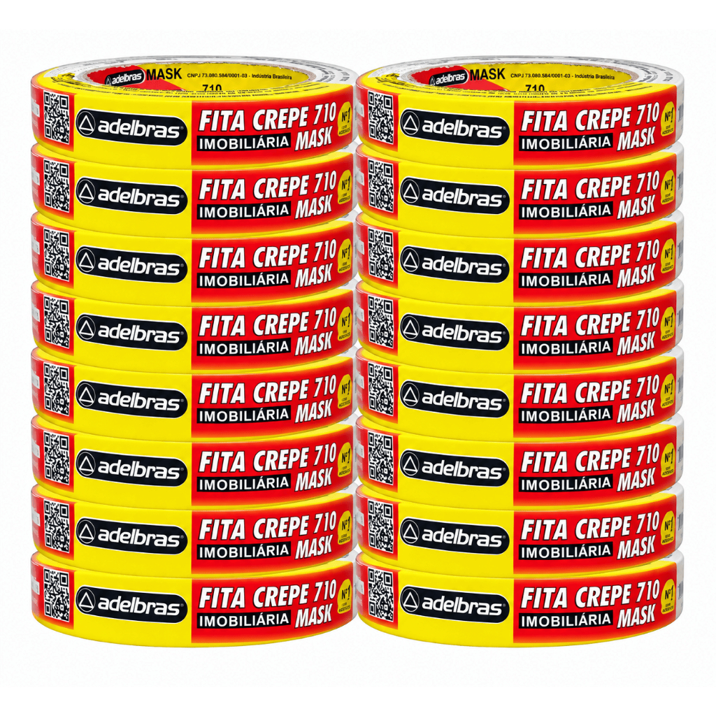16 Uni Fita Crepe Uso Geral Para Pintura Adelbras 18mm X 50m Mascaramento Proteção Acabamento Superfícies
