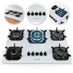 Fogão Cooktop 5 bocas Branco com Queimador Tripla chama Mueller Bivolt