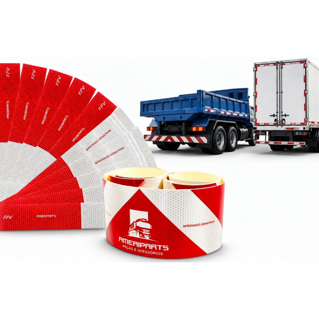 KIT FAIXA REFLETIVA LATERAL + 1 FAIXA REFLETIVA DO PARA-CHOQUE CAMINHÃO CARRETA BAÚ TRAILER REBOQUES