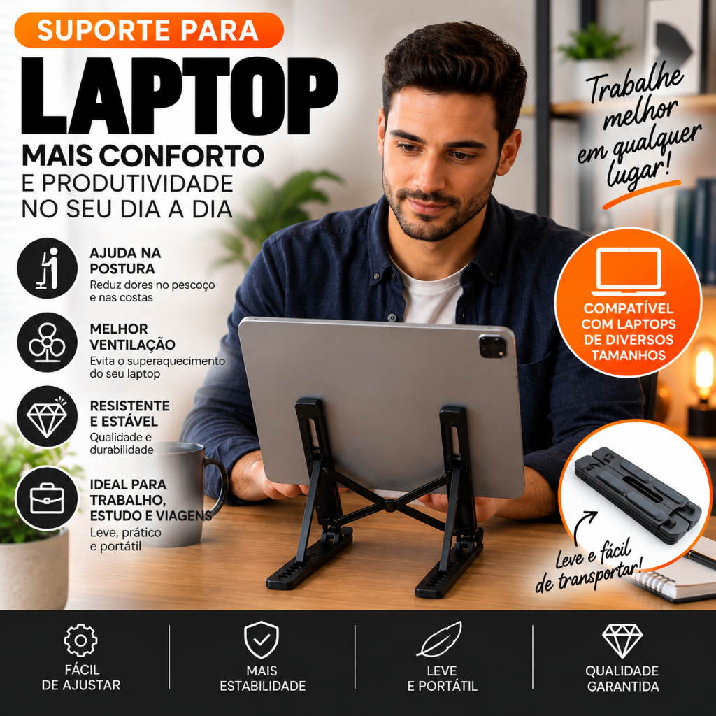 Suporte Base para laptop  Plástico Dobrável e Portátil Com 7 Níveis de Ajuste