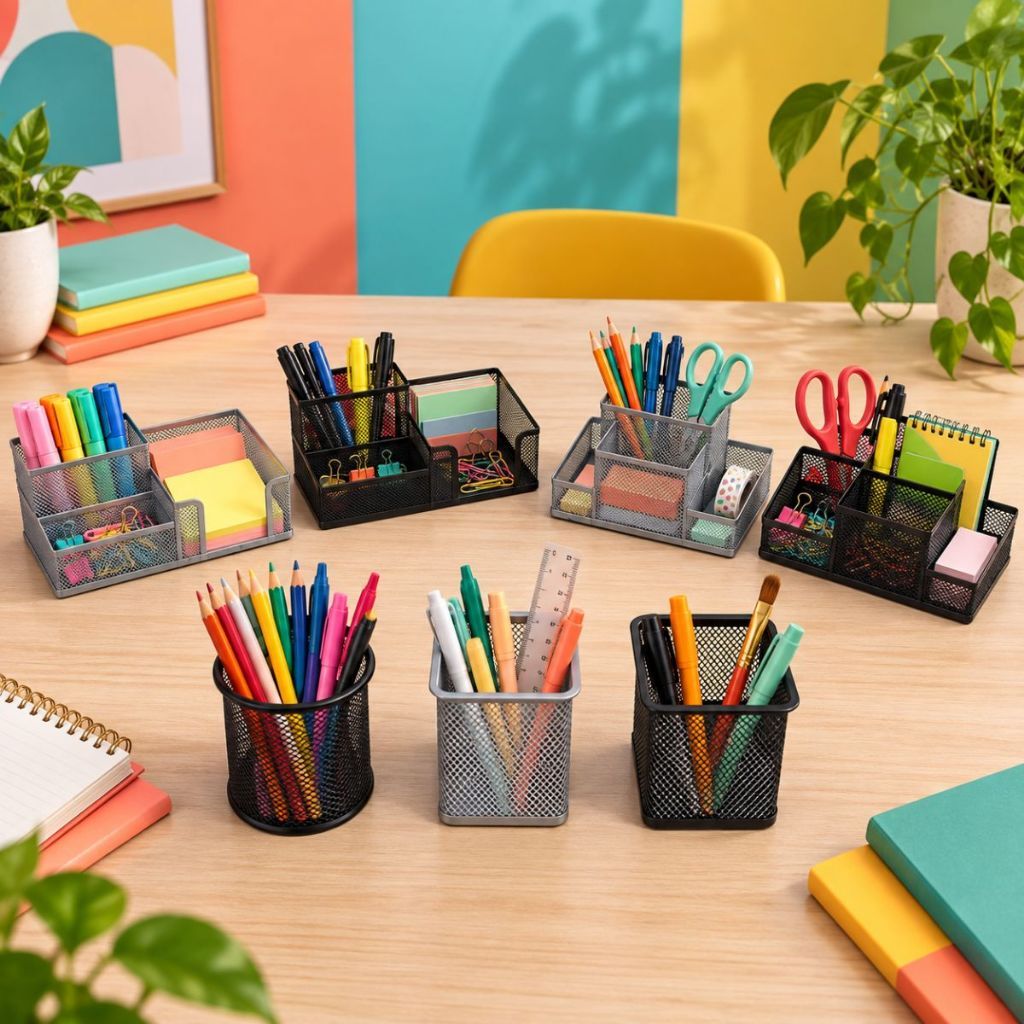 Kit Porta Treco e Porta Lápis Aramado Metal - Organizador Mesa Escritório