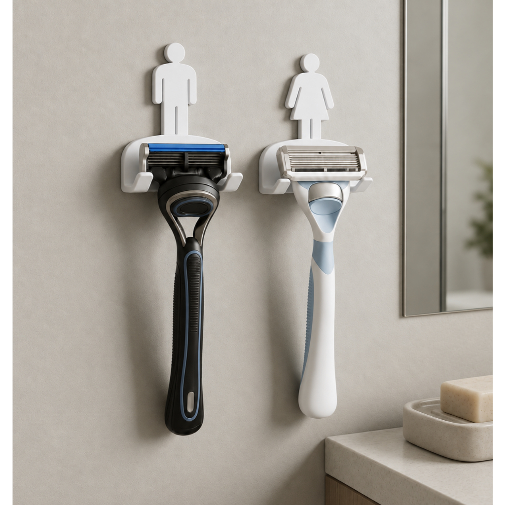 Kit 2 Suporte Gillette Parede Fita 3M Porta Barbeador Sem Furo Kit Organizador Banheiro Dele e Dela