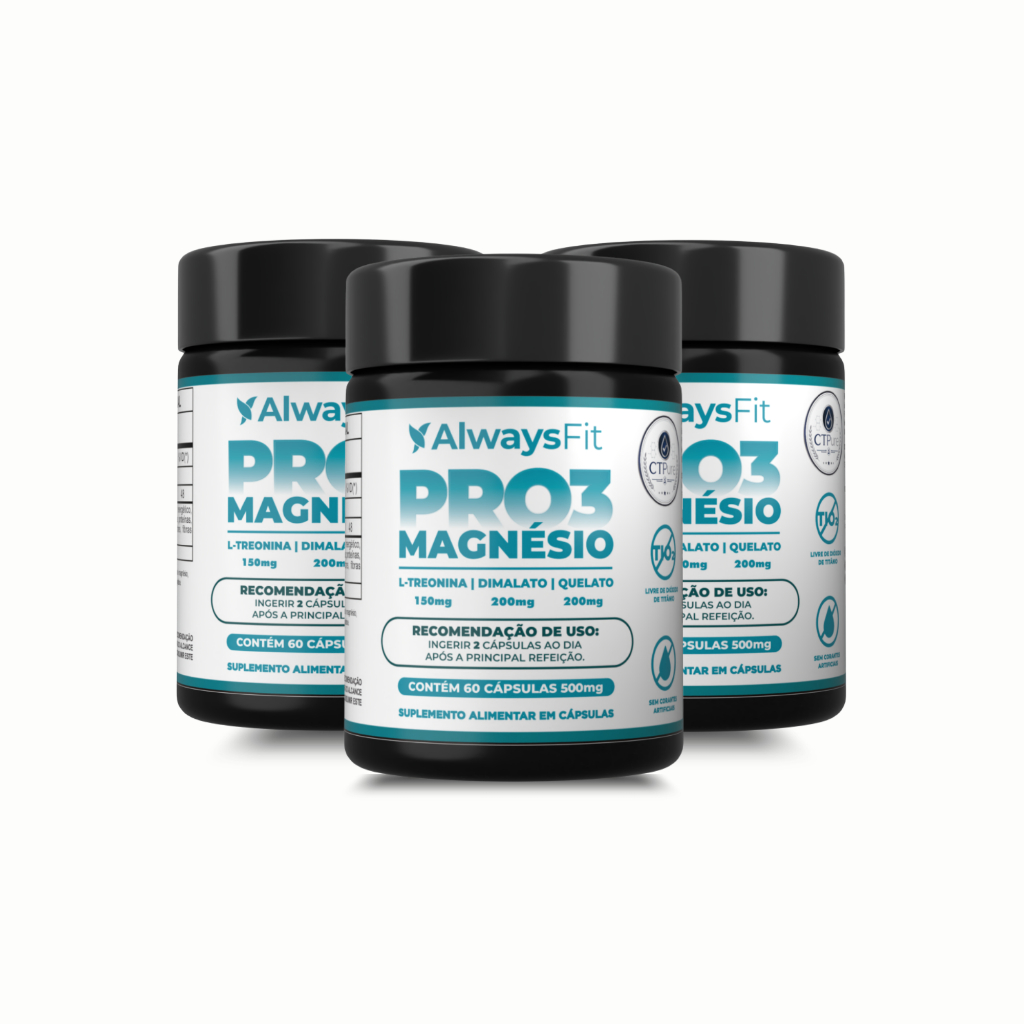 Kit 3 Pro3 Magnésio AlwaysFit | Magnésio Dimalato + Magnésio Quelato + L-Treonina | 60 Cápsulas