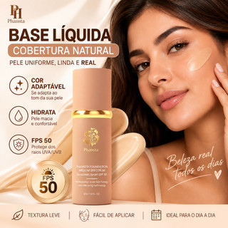 Base Sérum Facial Phansta FPS 50 com Cor Adaptável, Hidratante, Cobertura Natural e Uniformização da Pele