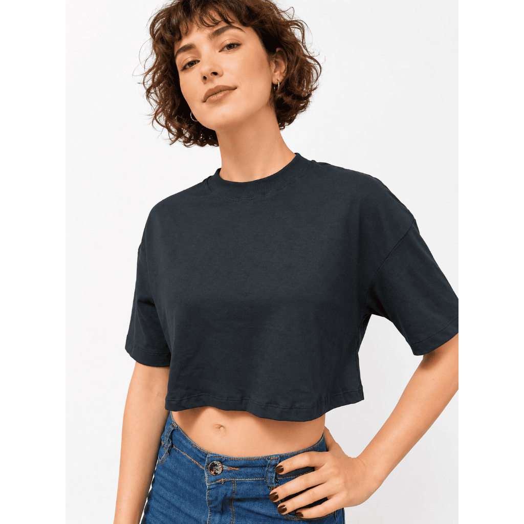 Blusa Cropped Feminino Oversized 100% Algodão Blusinha Verão Academia Casual Fitness Look Estiloso Camiseta Curta