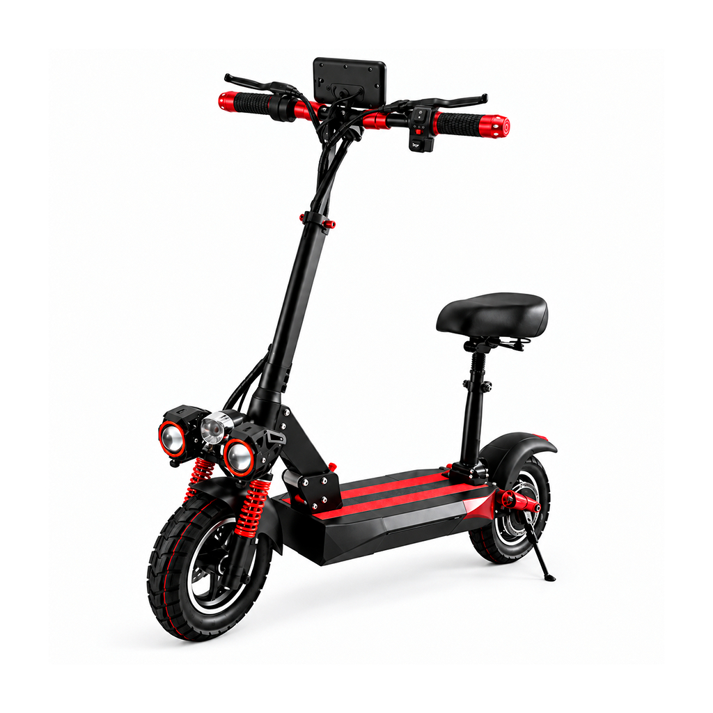 Patinete Elétrico Adulto 750W 48V 13Ah Dobrável com Banco Suspensão Farol Triplo Painel NFC Bluetooth Freio Disco Aro 10