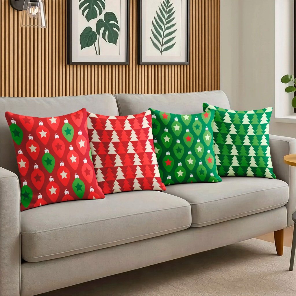 Almofadas Decorativas Kit Com 4 Capas Temáticas Decorações De Natal Estrela Vermelho Papai Natalino.