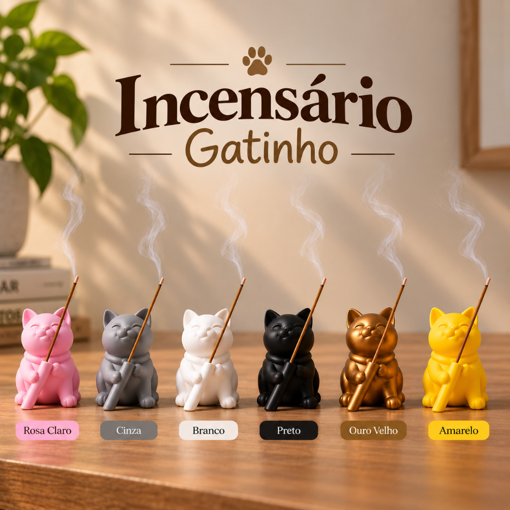 Imagem Incensário Gatinho Decorativo Porta Incenso Minimalista Moderno Relaxante.