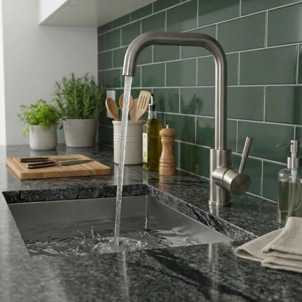 Torneira Cozinha Gourmet Inox Escovado Bancada Água Fria Bica Alta Luxo Pesada Aço Escovado