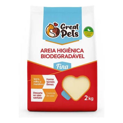 Areia Biodegradável Great Pets Fina Milho e Mandioca 2 kg