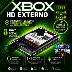 HD 128GB OU 250GB OU 500GB - PARA XBOX 360 - HD EXTERNO ATUALIZADO 2026