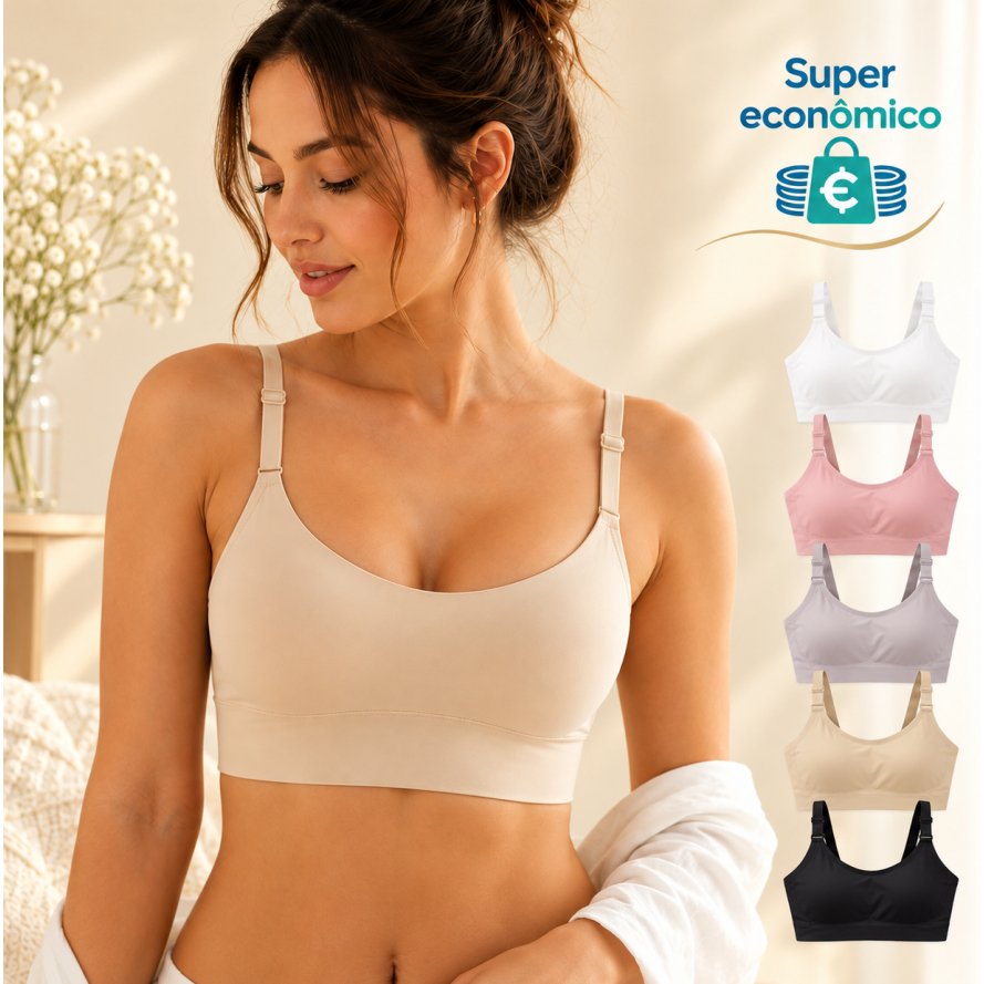 Sutiã Sem Costura com Alças Ajustáveis – Conforto Máximo, Sem Aro, Invisível sob a Roupa