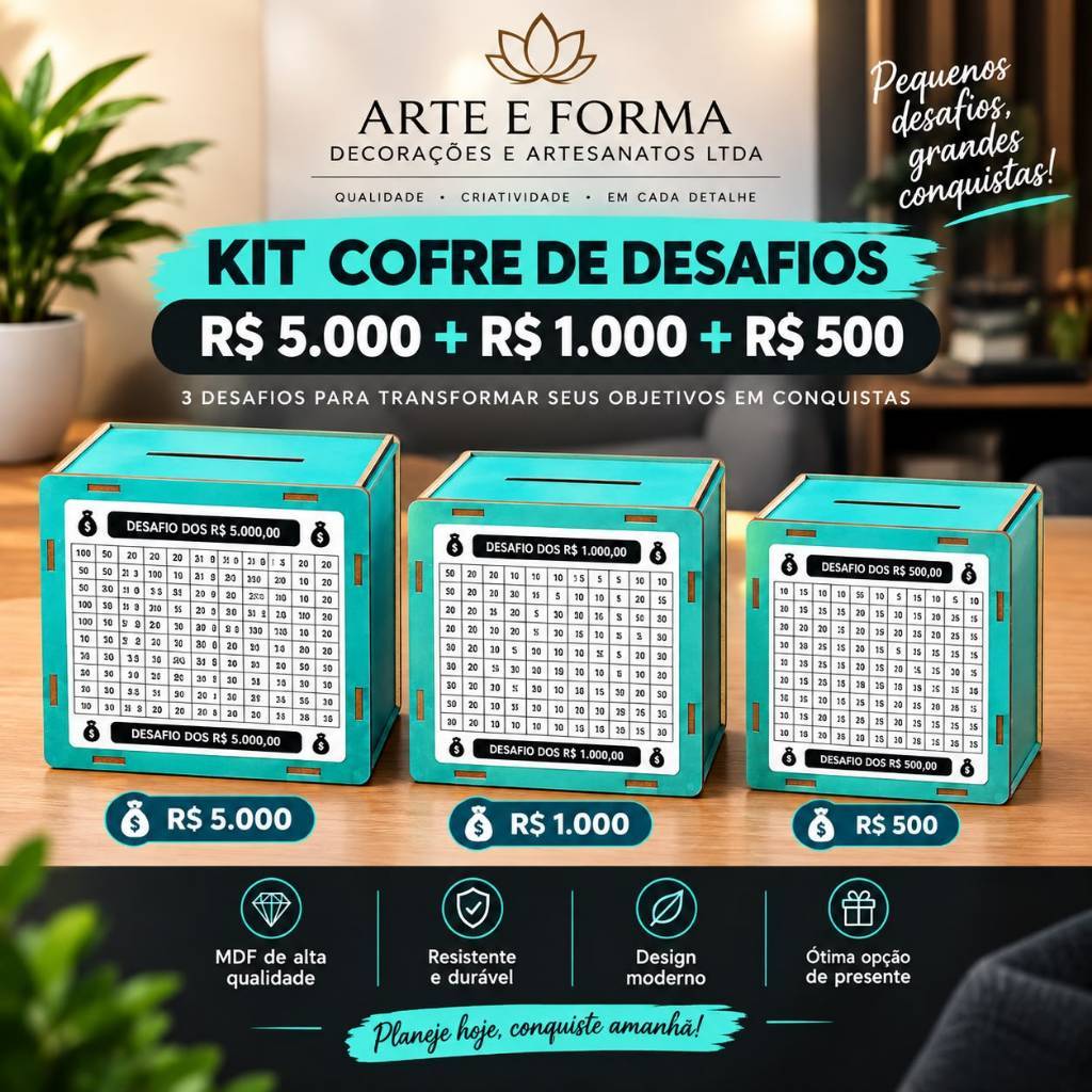Kit Desafio da Familia 3 Cofres Woodbox MDF  Desafio Japones 5000 1000 500