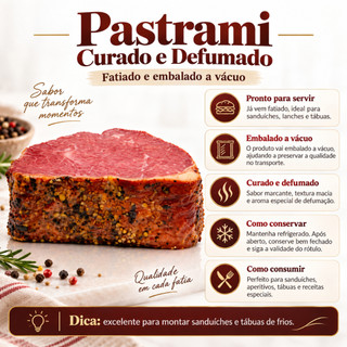 Pastrami Curado e Defumado Fatiado Embalado a Vácuo
