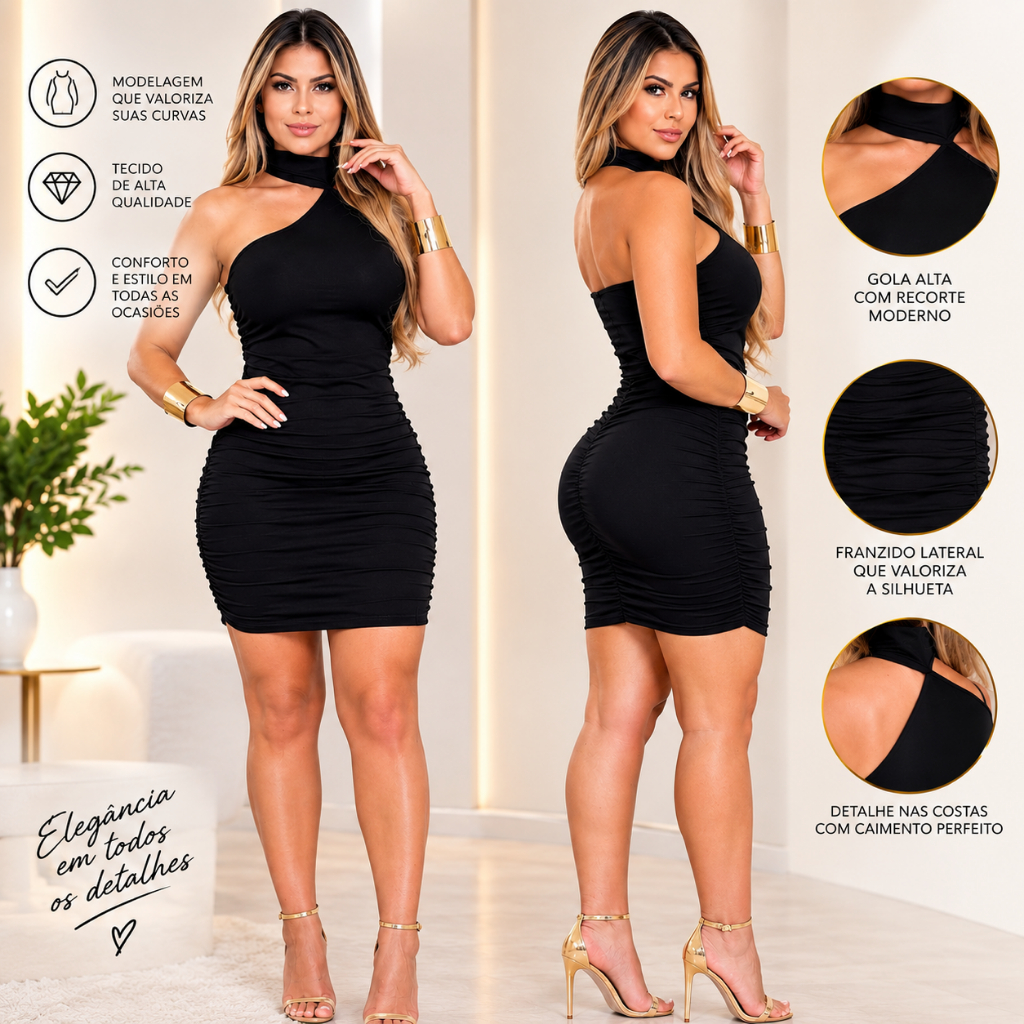 Vestido Elegante Grapeado Na Lateral Mula Manca Moda Gringa Paty Show Suplex Premium Gola Cacharrel