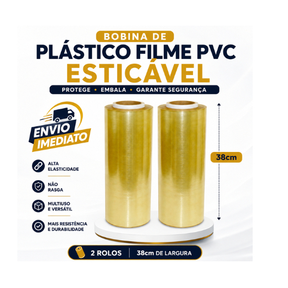 Kit 2 Rolos Bobina Filme Plastica de PVC 38cm x 1000 metros