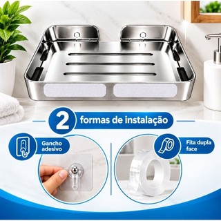 Saboneteira Para Banheiro em Aço Inox 304 Adesivo Sem Furo Luxo Moderna