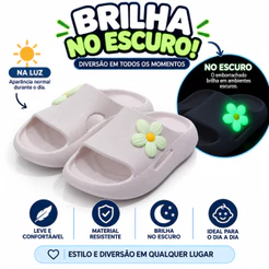 Chinelo Nuvem Infantil Feminino de Flor Brilha no Escuro Leve e Confortável Slide de Menina Escolar