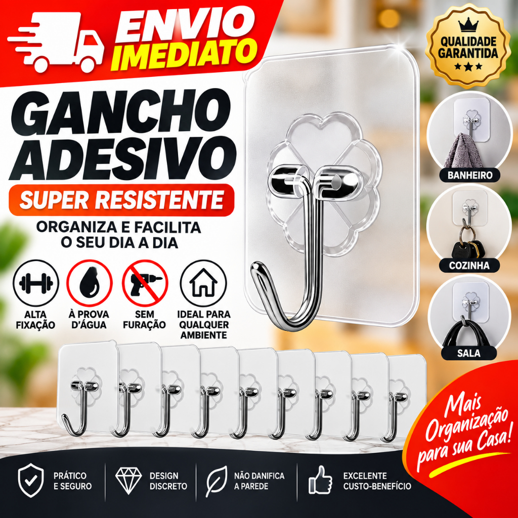 2/4/6/8/10/15 Gancho Adesivo Parede Multifuncional Transparente Autocolante Metálico Premium