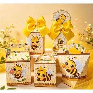 Kit Caixas Abelhinha - Aniversário - Personalizada com nome e idade - (PEGUE E MONTE) Lembrancinha