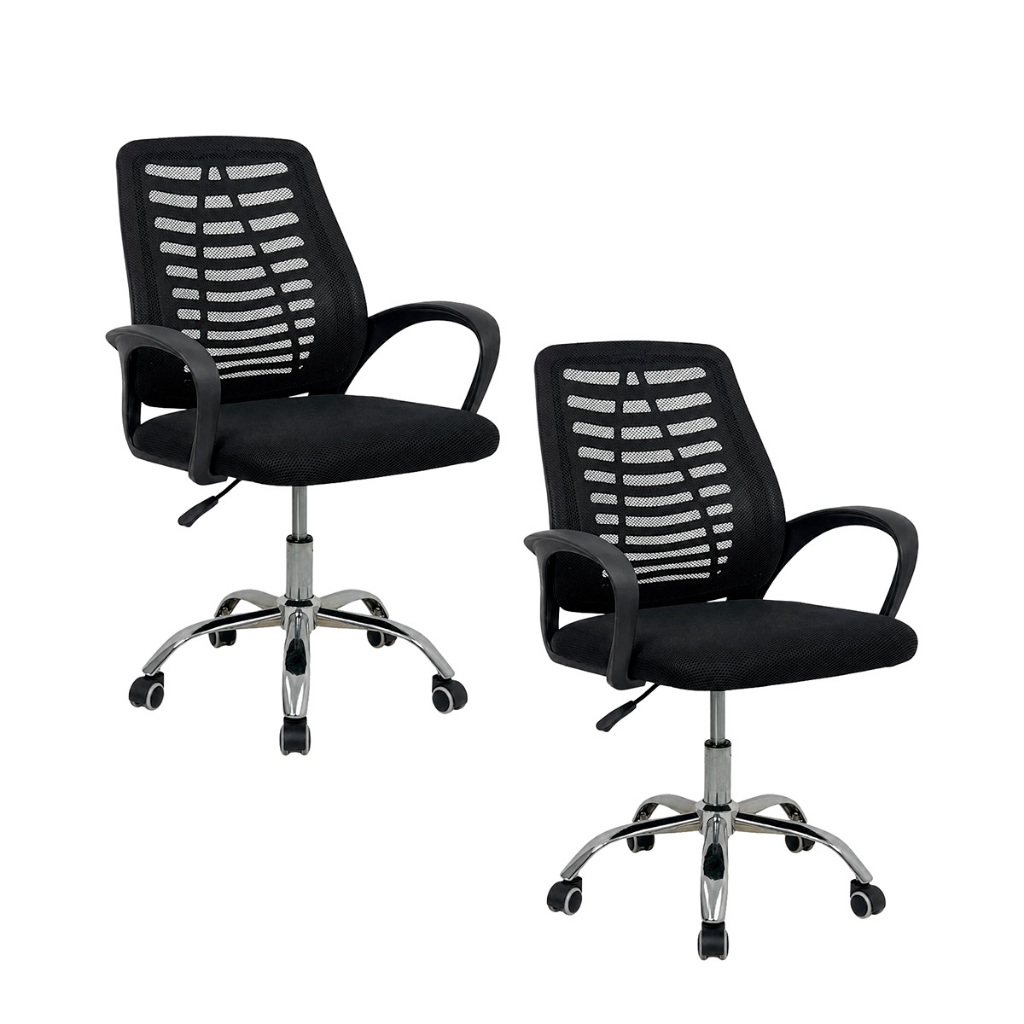 Kit 2 Cadeiras de Escritório Esteirinha Mesh Ergonômica Giratória Regulagem de Altura Tela Mesh Suporta até 120kg Preto