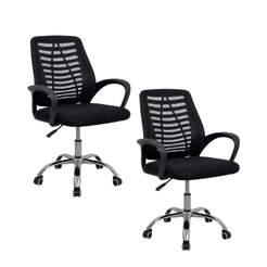 Kit 2 Cadeiras de Escritório Esteirinha Mesh Ergonômica Giratória Regulagem de Altura Tela Mesh Suporta até 120kg Preto