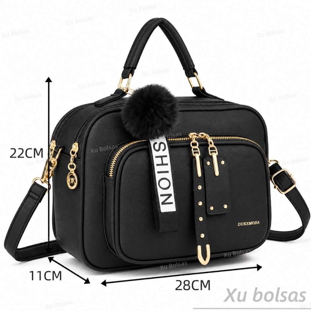 Bolsa Feminina Com Chaveiro Pompom Tira Colo Faixa de Mão De Couro Tranversal DEC6012#