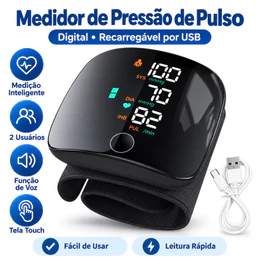 Aparelho de Pressão de Pulso Digital com Tela HD Bateria Recarregável e Medição Rápida