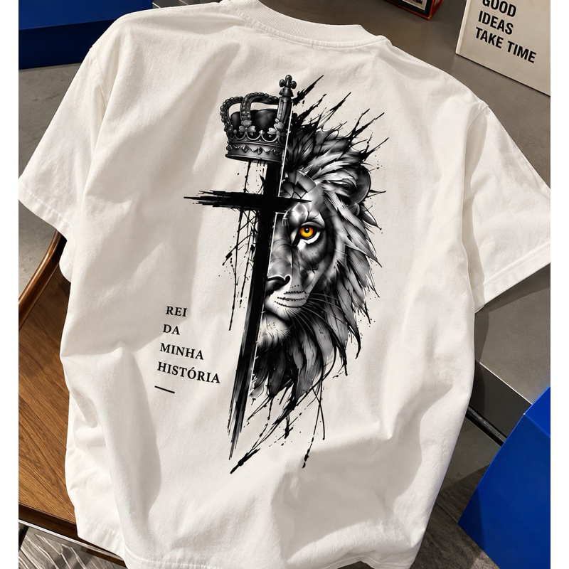 Camiseta Masculina Unissex 100% Algodão Estampada Leão Streetwear Academia Casual