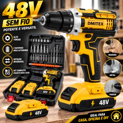 Parafusadeira Furadeira Sem Fio 48V Recarregáveis 2 Baterias Com Maleta e Acessórios 28pcs Completo
