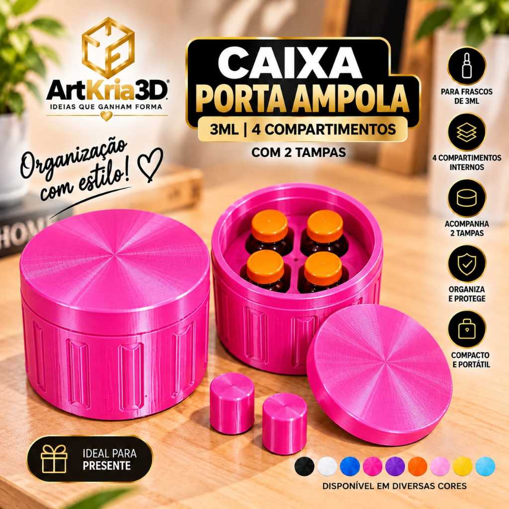 Caixa Porta Ampola 3ml 4 Compartimentos Case Organizadora 2 Tampas