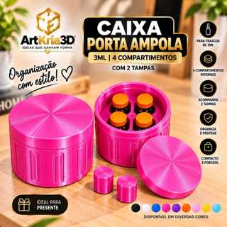 Caixa Porta Ampola 3ml 4 Compartimentos Case Organizadora 2 Tampas