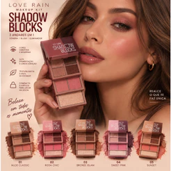 Paleta Maquiagem Shadow Blocks 3 Andares 3 em 1 Sombras Blush Iluminador Kit Compacto Love Rain