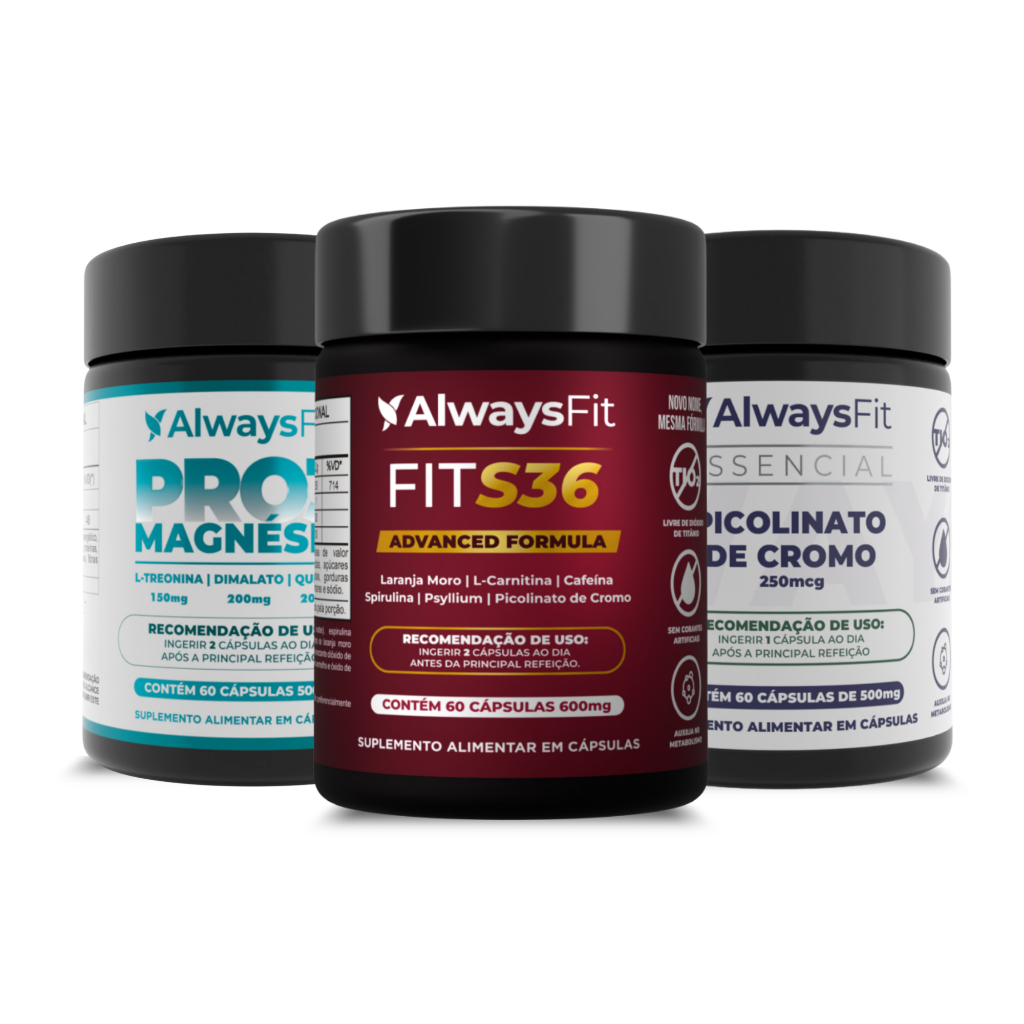 Kit Anti-Inchaço AlwaysFit | PRO3 Magnésio + Picolinato de Cromo + FitS36 | 180 Cápsulas