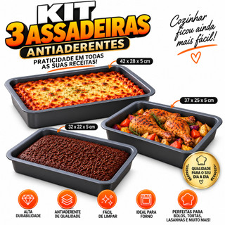 Kit Forma Assadeira 32 37 42 - Conjunto de Formas para Bolos e Assados