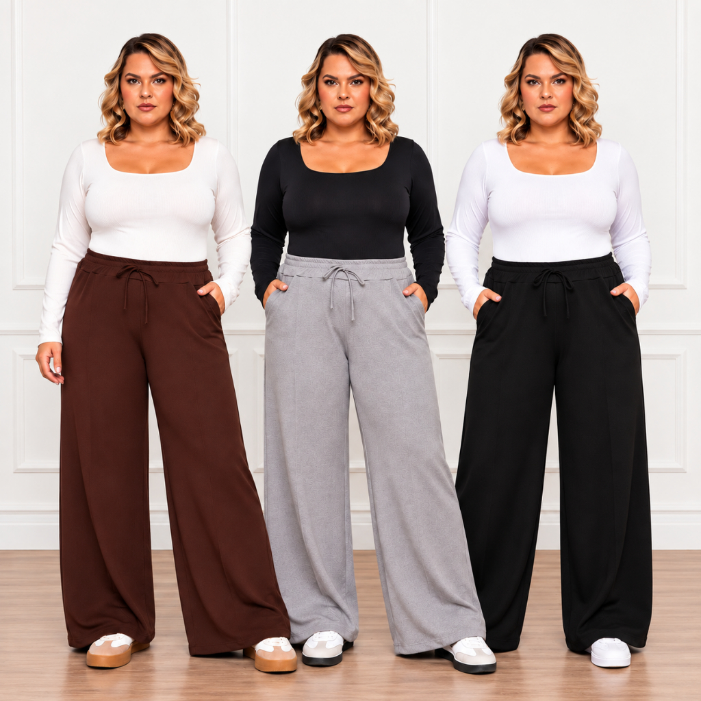 Calça Pantalona Lãzinha Feminina Inverno Moda Plus Size