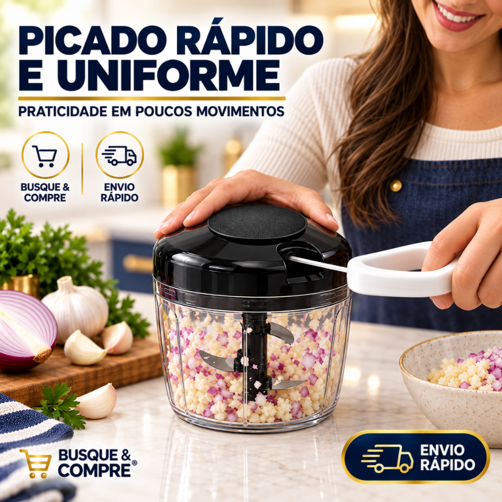Mini Processador Triturador Manual de Alimentos 500ml 3 Lâminas Aço Inox Picador Moedor de Alho Cebola Legumes Temperos