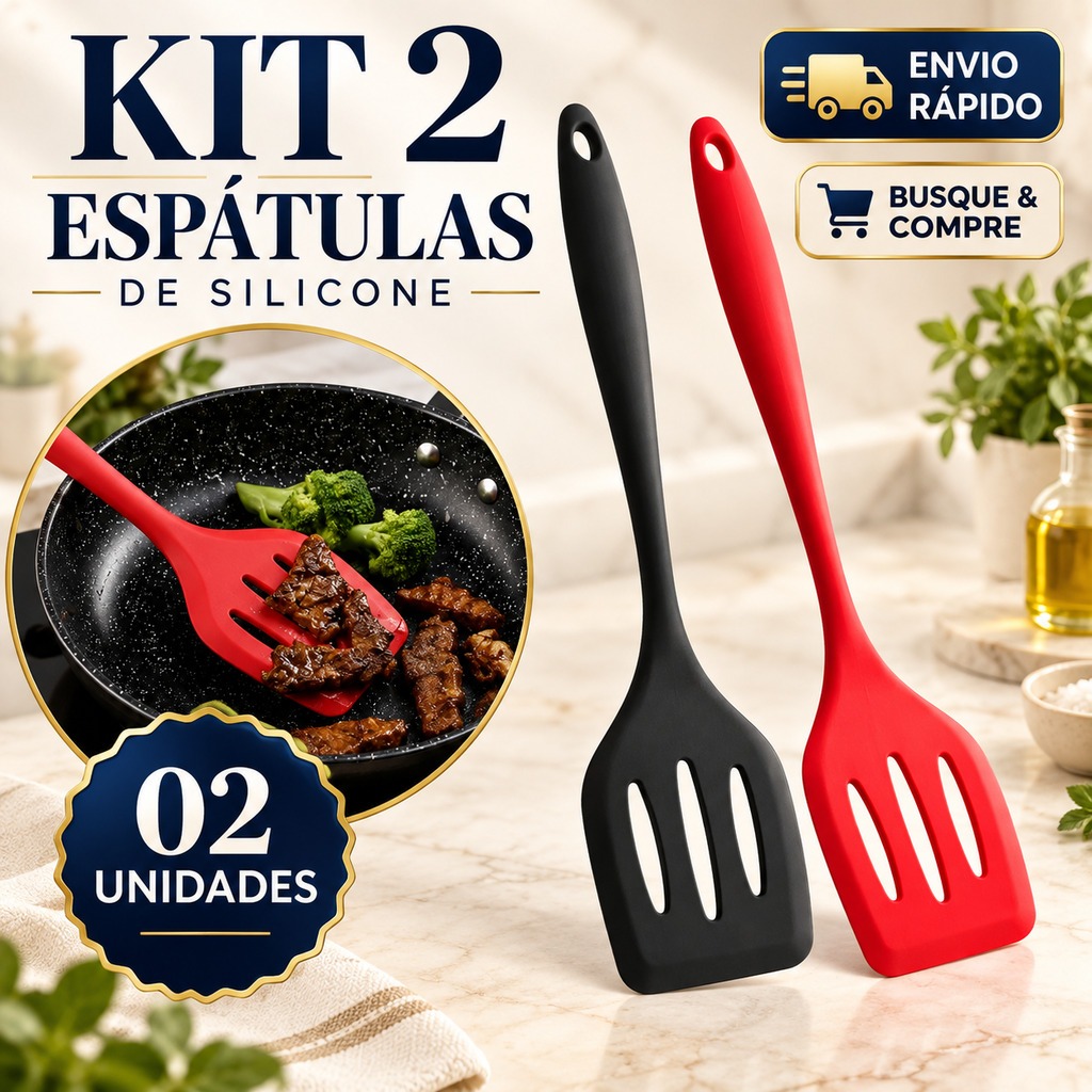 2 Espátulas Vazadas de Silicone para Hamburguer Ovo Omelete Espátula Vazada Utensilio Cozinha