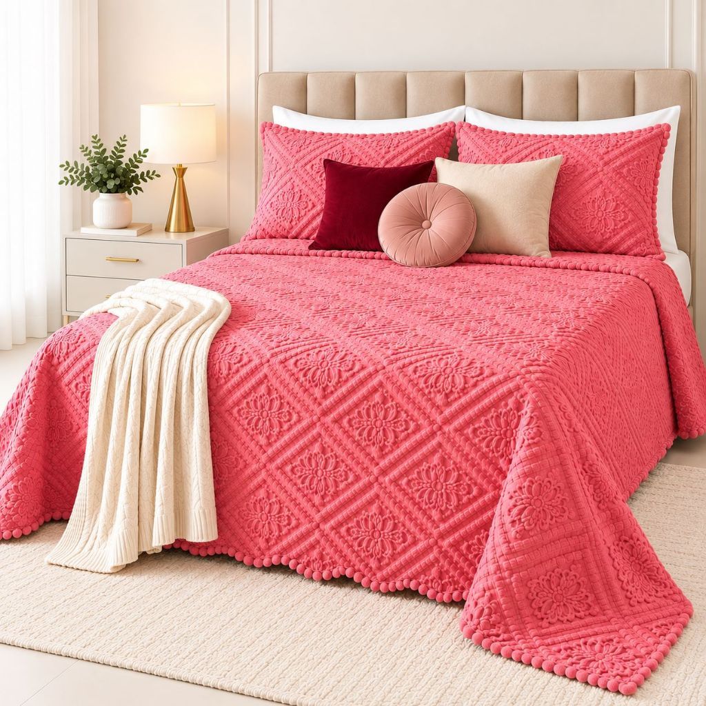 Colcha Jacquard Casal 2,50mx2,20m + 2 Fronhas Luxo | Cobertor Elegante Texturizado Premium
