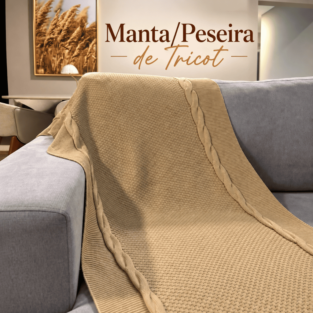 Manta para Sofá Peseira de Tricô Premium Decorativa Macia para Sala e Poltrona Peseira Cama Casal Queen King