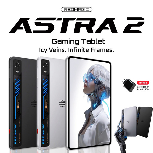 REDMAGIC Astra 2 Gaming Tablet Mini 9.06'' OLED 8300mAh 8 Elite Gen 5, Refrigeração líquida, 12/16GB+256/512GB