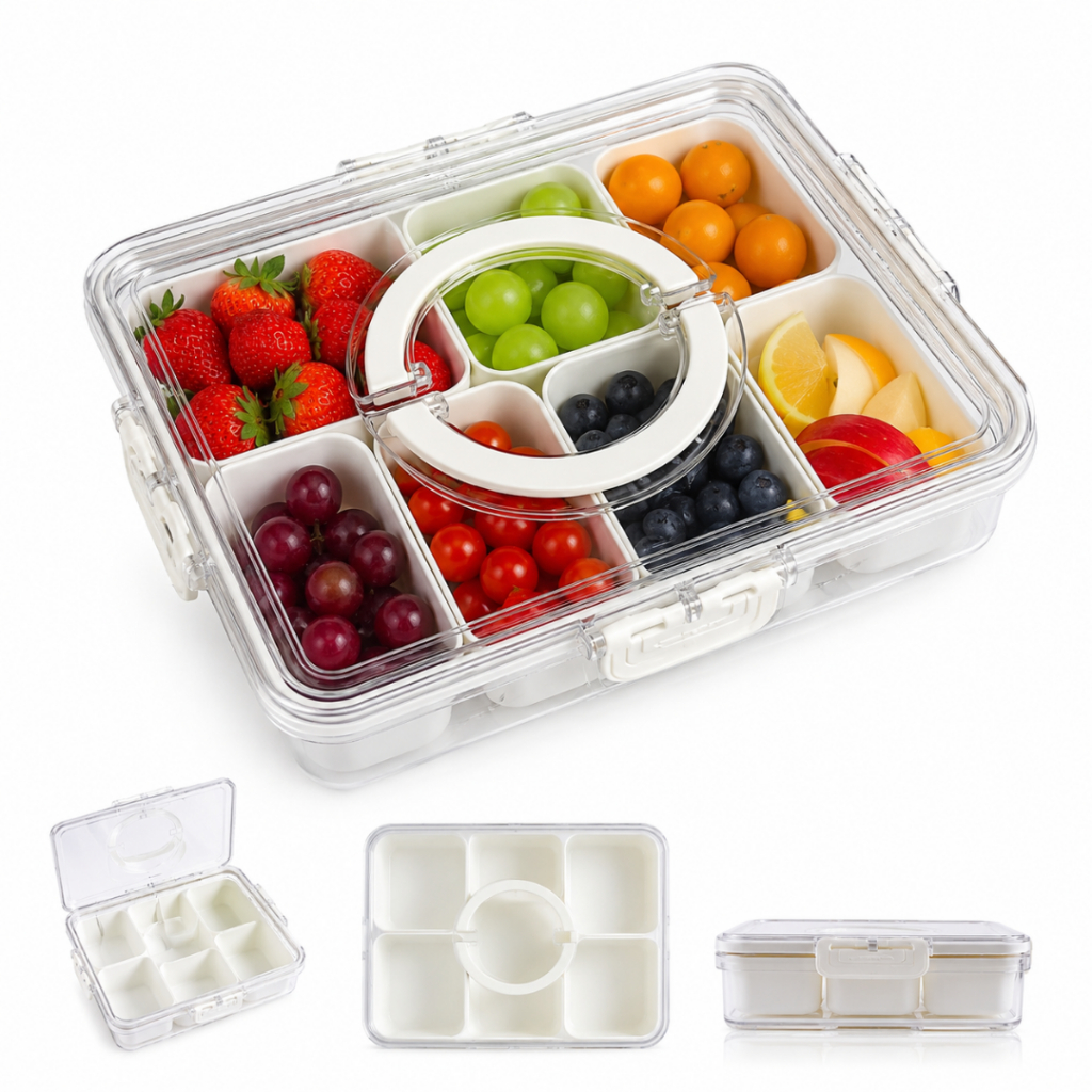 Pote Acrílico Luxo Multiuso Com 4 Ou 8 Divisórias Para Frutas Legumes Carnes E Ovos Transparente