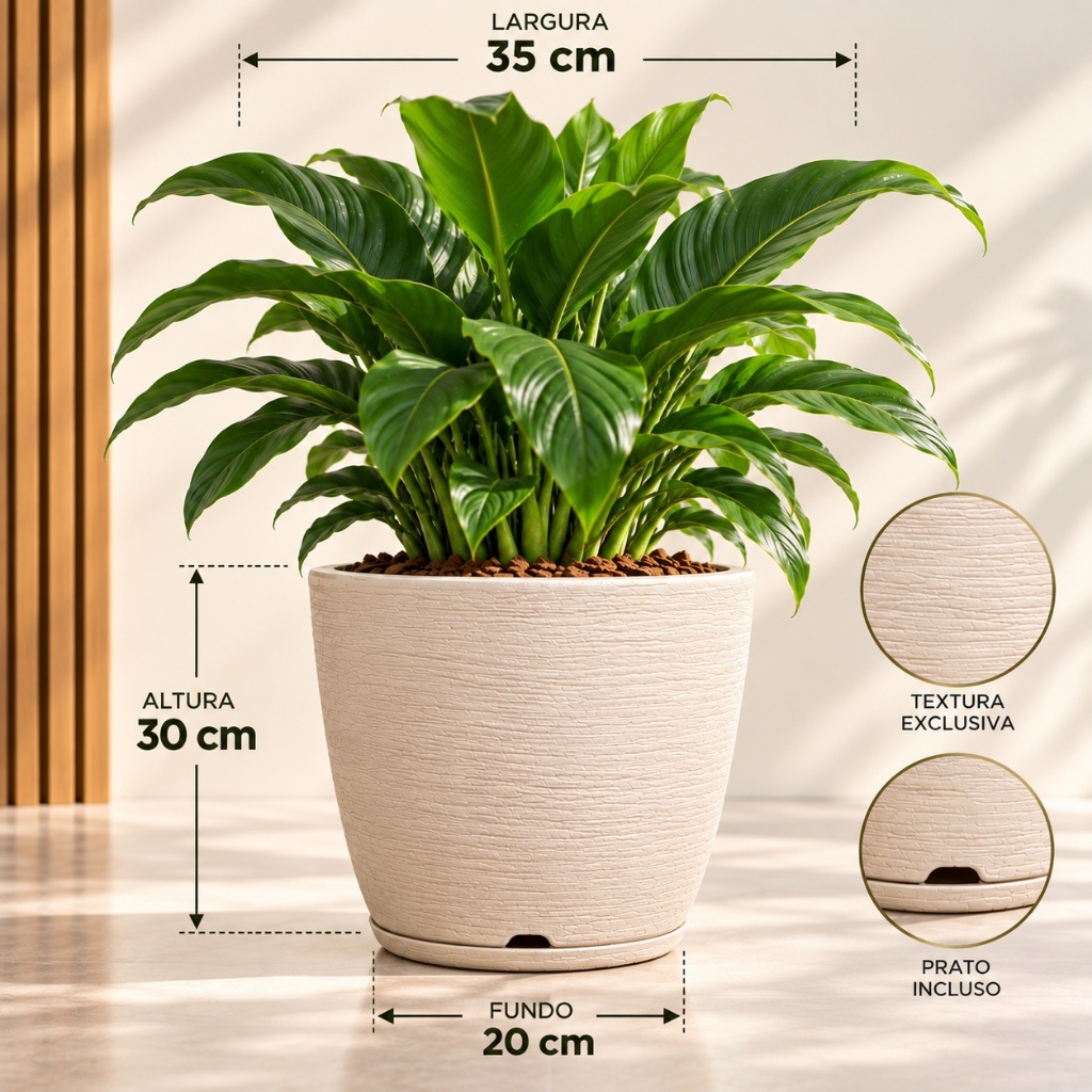 Vaso para Planta Em Polietileno Redondo Bojo Escovado N2 37X31 com Prato Coletor — imagem 2 de 2
